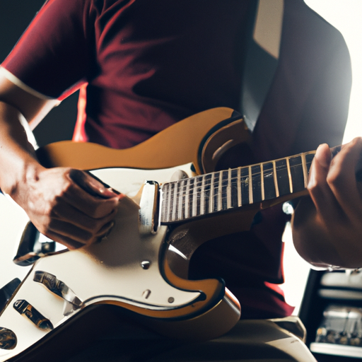 תמונה של אדם מנגן בגיטרה באולפן